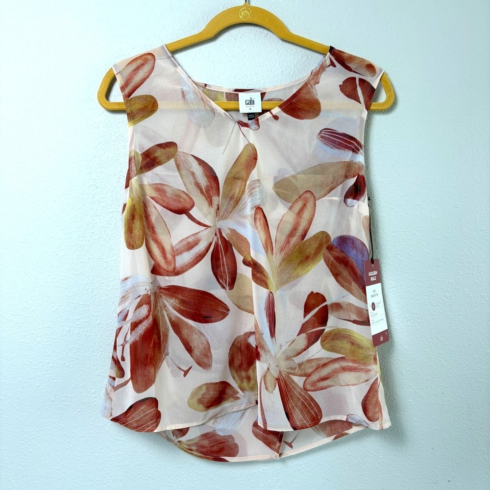 Cabi Amplify Top 4735 Size S Multicolor Floral Print Sleeveless V Neck Sheer NWT
